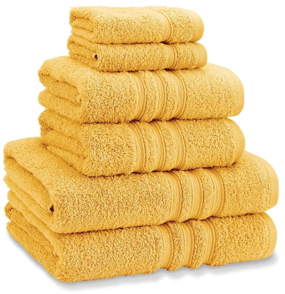 Жълти памучни хавлии и кърпи за баня в комплект от 6 бр. от тери Zero Twist – Catherine Lansfield