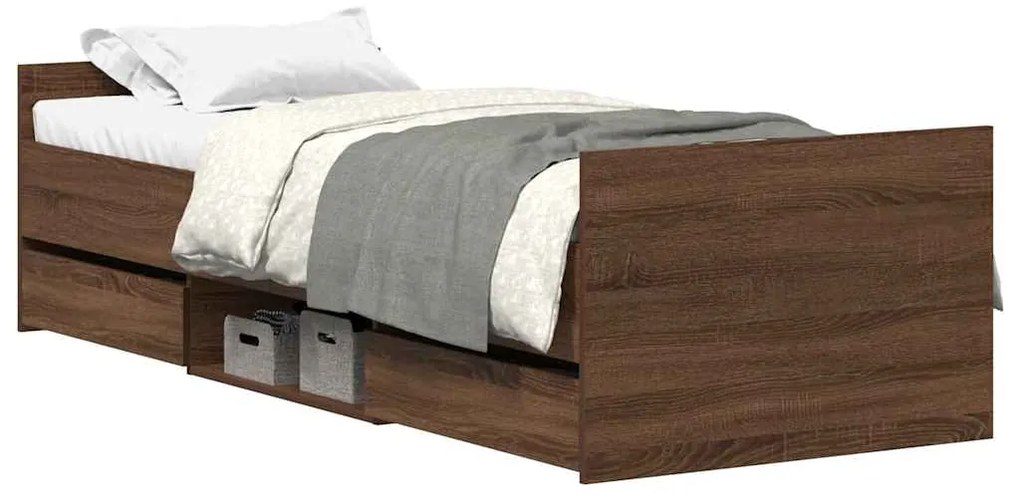 3203823 vidaXL Рамка за легло с горна и долна табла, кафяв дъб, 75x190 см