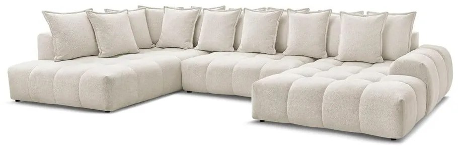 Бял шенилов сгъваем/с място за съхранение ъглов диван (ляв ъгъл/U форма) Everest – Bobochic Paris