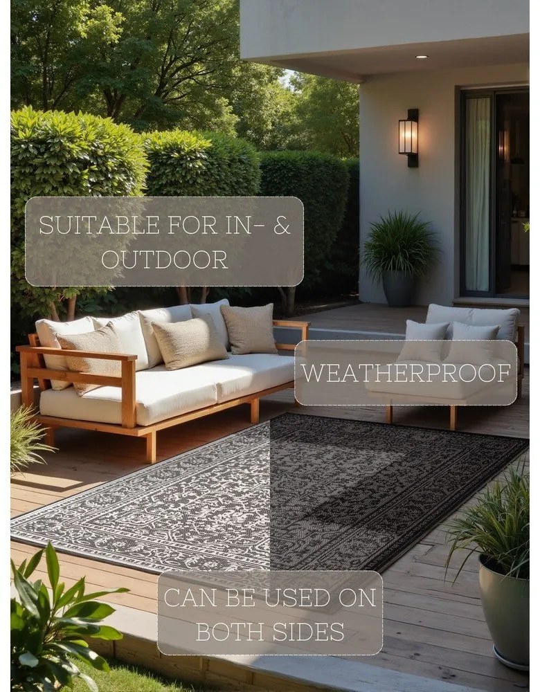 Черно-бял килим за открито и закрито 200x290 cm Duet Kona – NORTHRUGS