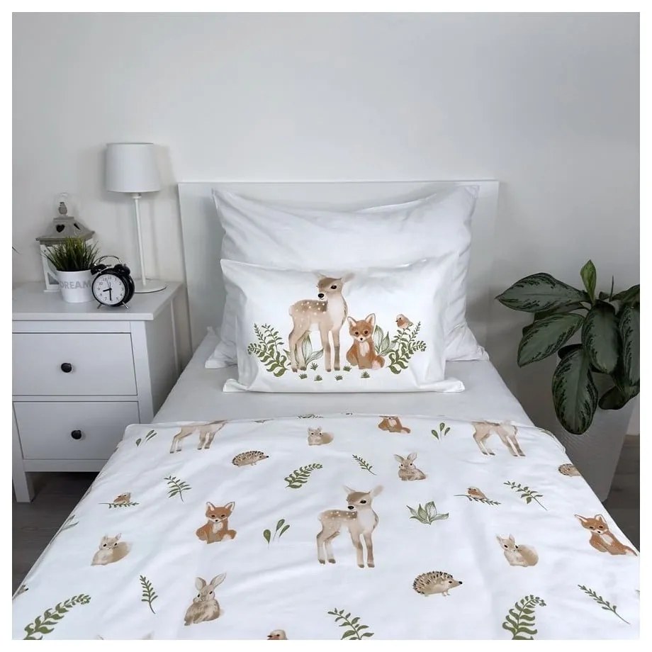 Бяло-кафяво памучно детско спално бельо за детско креватче 100x135 cm Forest Animals – Jerry Fabrics