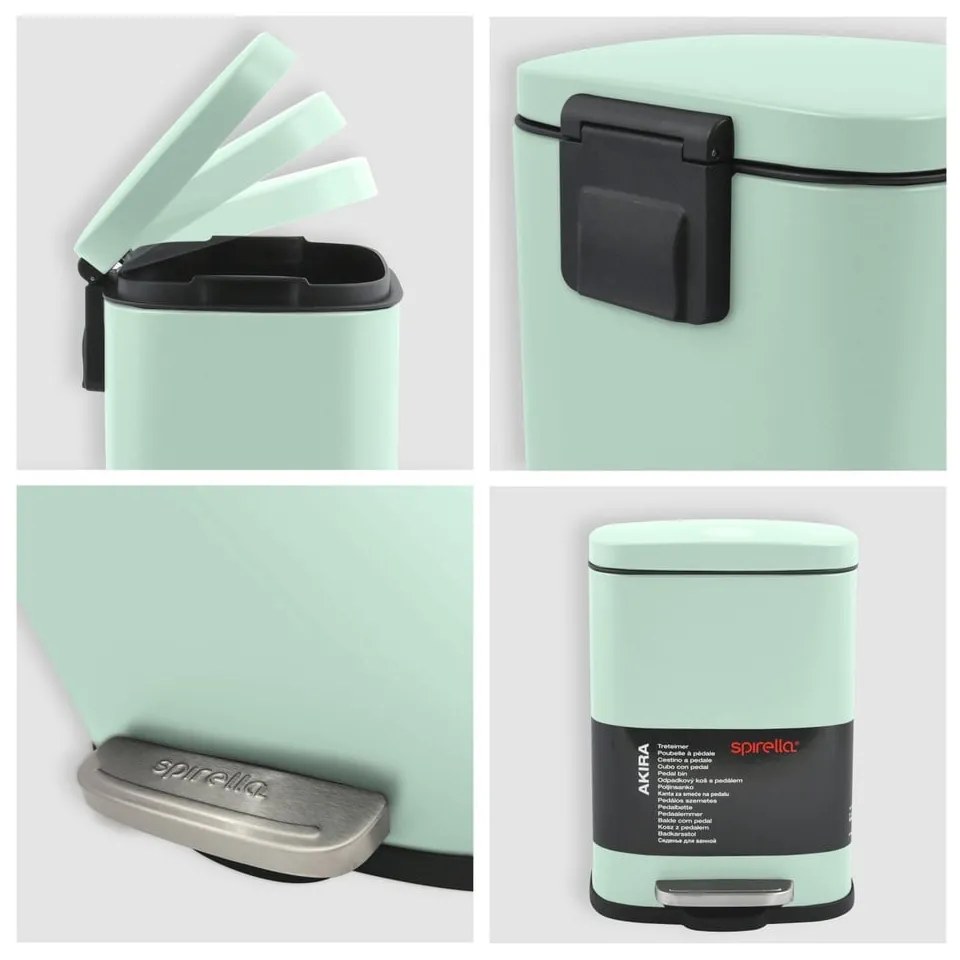 Стоманено кошче за боклук с педал в цвят мента 5 l Akira – Spirella