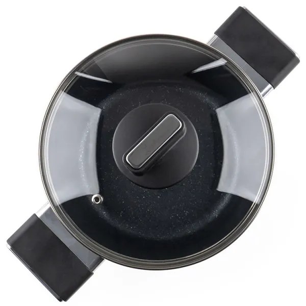 Тенджера Luigi Ferrero Regina FR-2040 20x10 см, 2.5 л, Незалепващо покритие, Стъклен капак с отвор за пара, Индукция, Черен