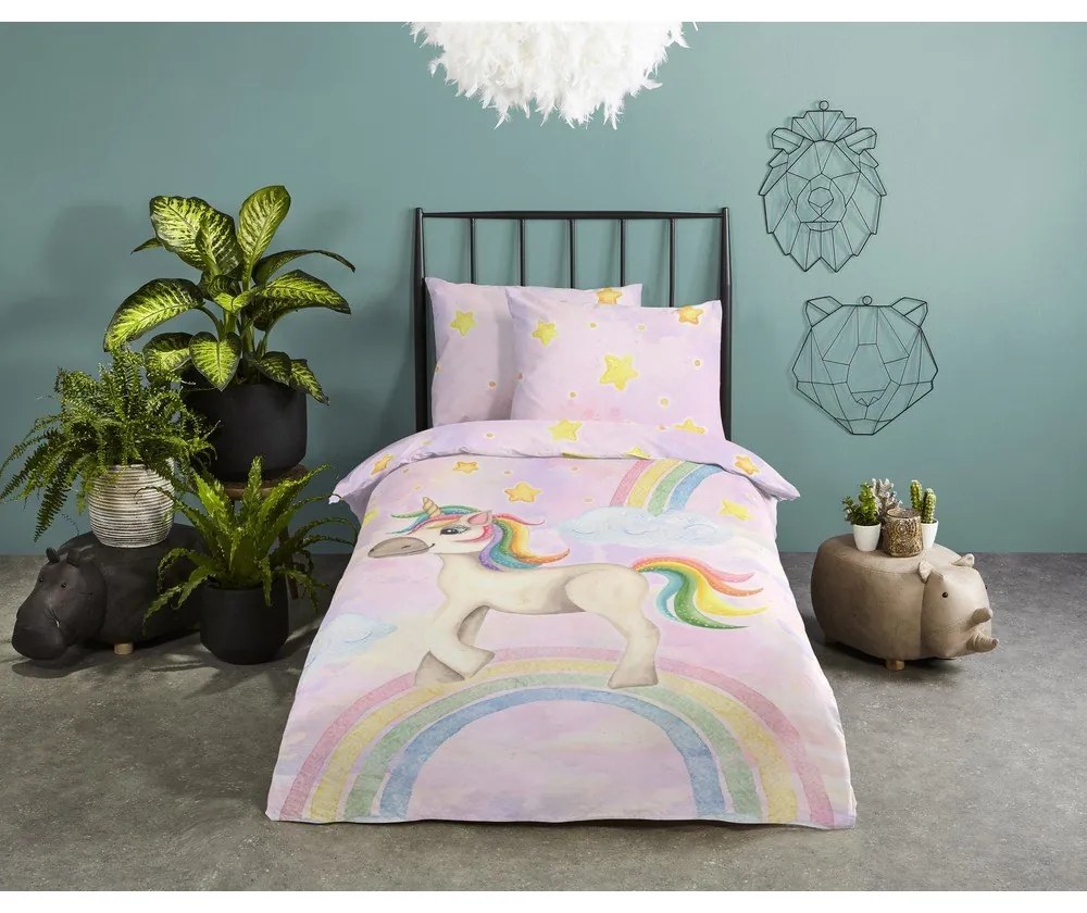 Розово единично памучно детско спално бельо 140x200 cm Unisweet – Good Morning