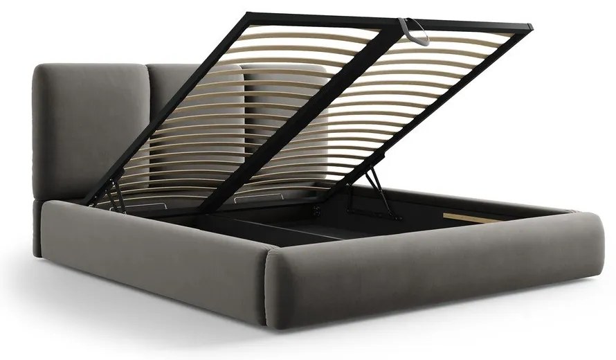 Сиво тапицирано кадифено двойно легло с място за съхранение с включена подматрачна рамка 200x200 cm Brody – Mazzini Beds