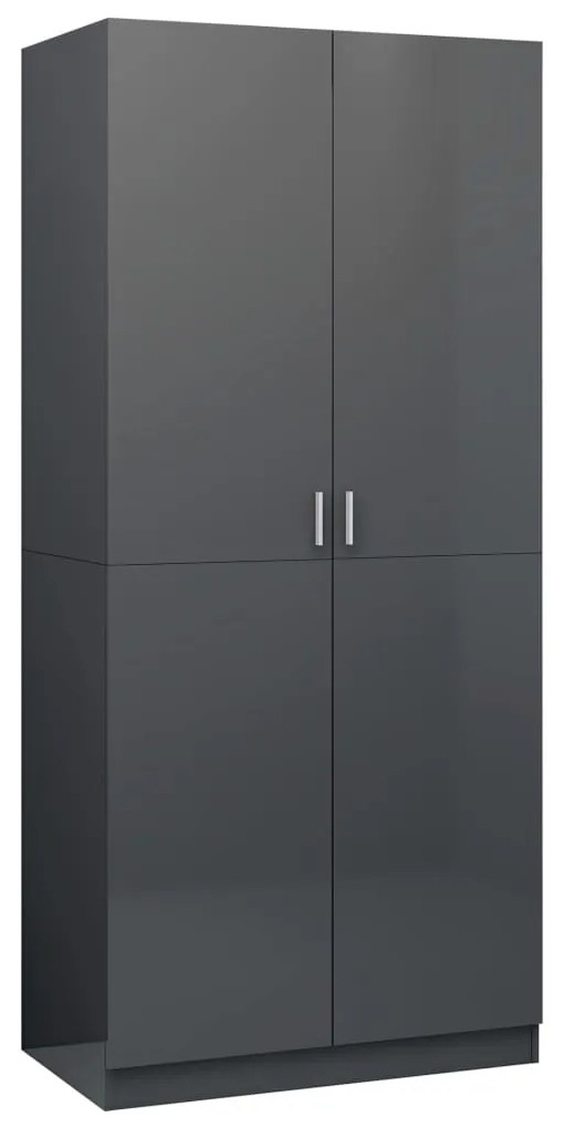 800638 vidaXL Гардероб, сиво със силен гланц, 90x52x200 см, ПДЧ