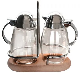 Horecano - Стъклен оливерник 2-ка на дървена стойка (81140)