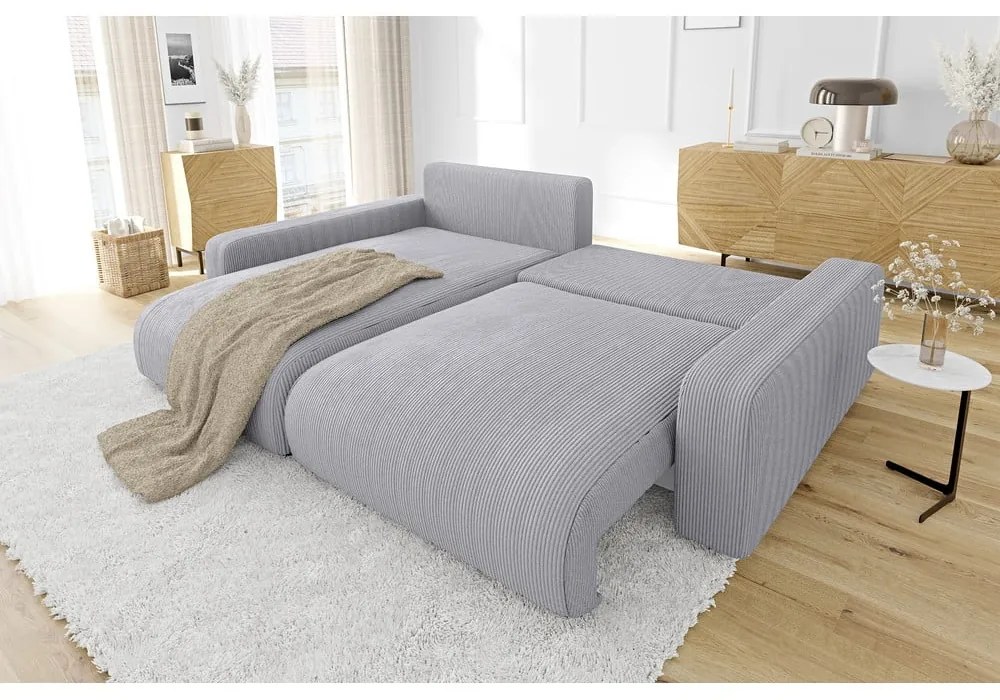 Светлосив разтегателен ъглов диван от рипсено кадифе (променлив) Sara – Ropez