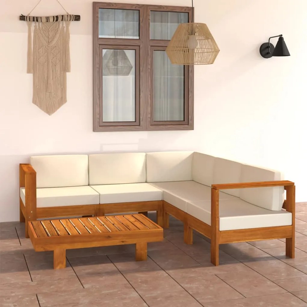 3057935 vidaXL Градински комплект с възглавници, 6 части, 100x60 см, акациево дърво