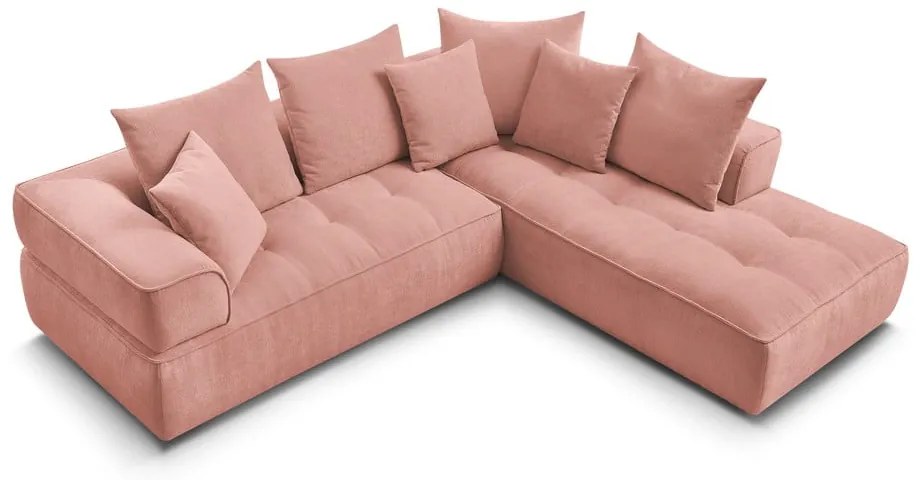 Розов шенилов ъглов диван (десен ъгъл/L форма) Whesley – Bobochic Paris