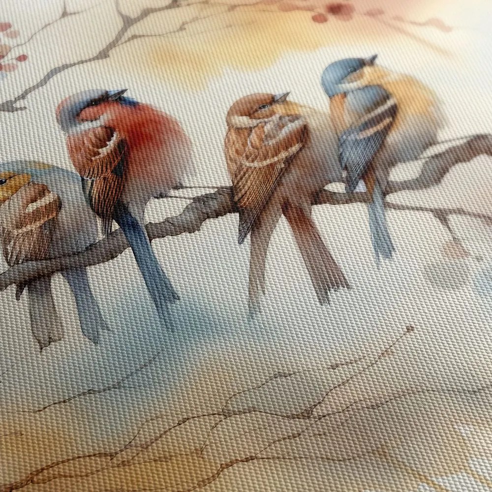 Картина на платно – Цветни птичета на клонче