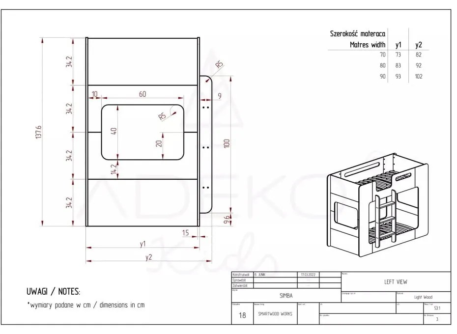 Двуетажно легло за деца 90x200 cm Simba - Adeko