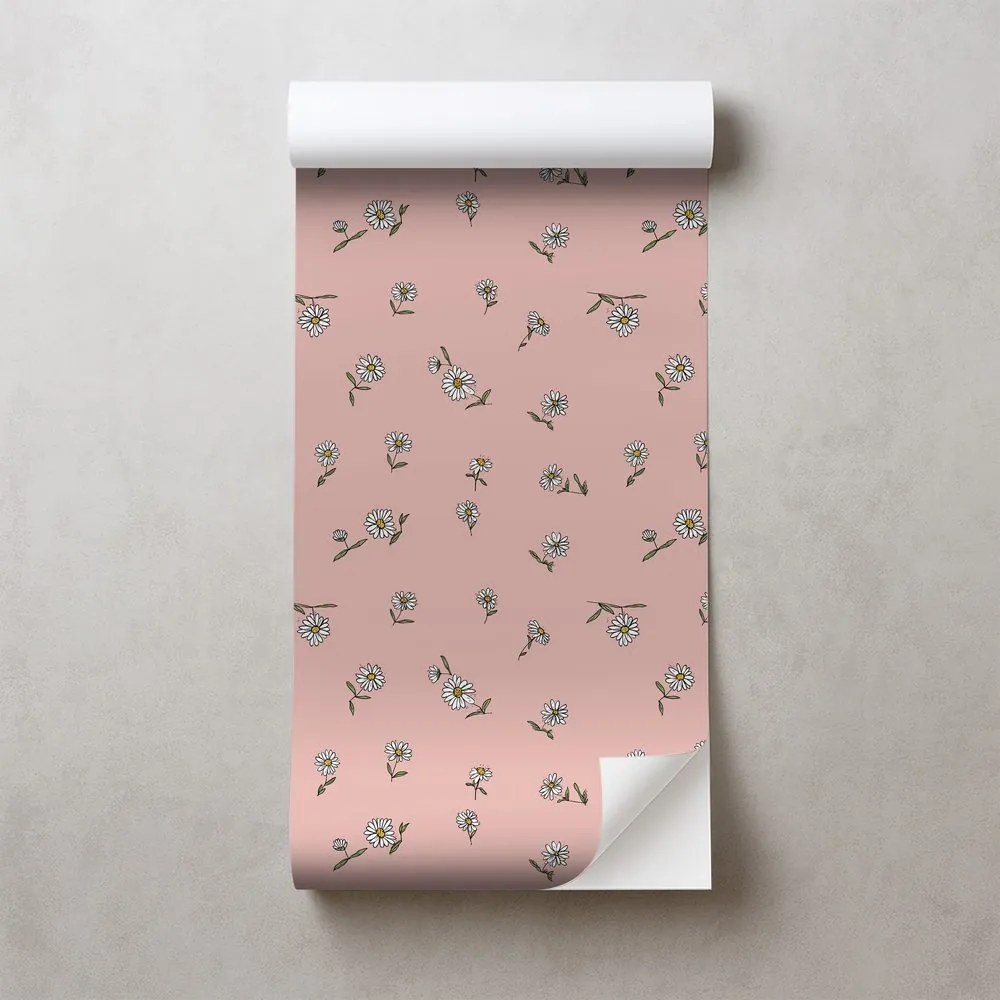 Самозалепващ тапет – Розов фон с бели цветчета