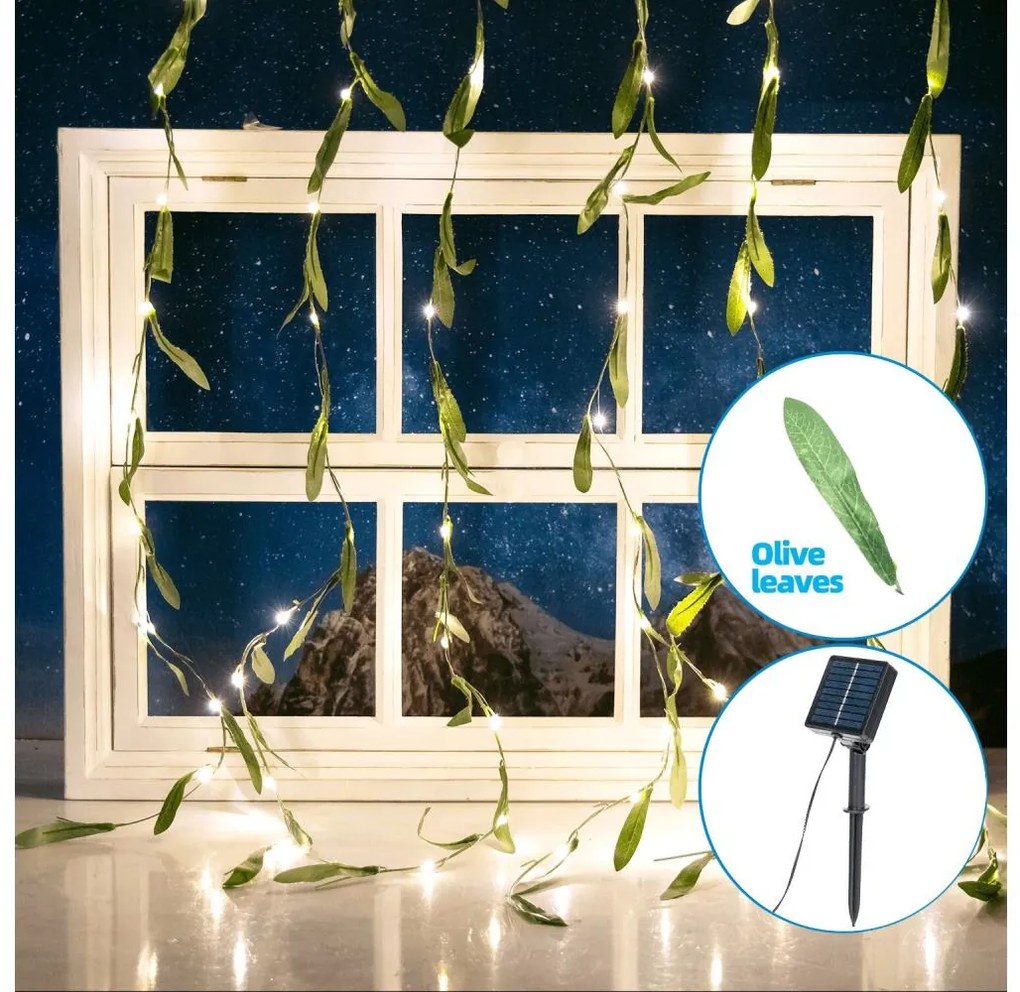 Aigostar - LED соларен гирлянд 70xLED/4x1m IP65 топла бяла olive