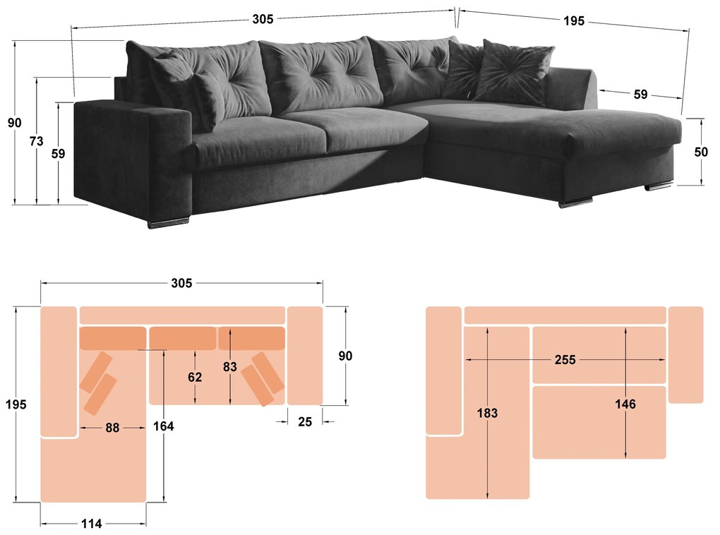 Разтегателен ъглов диван Рим