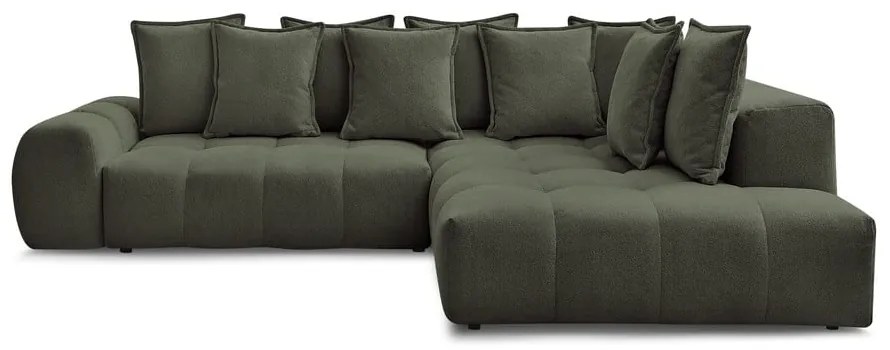 Зелен шенилов сгъваем/с място за съхранение ъглов диван (десен ъгъл/L форма) Everest – Bobochic Paris