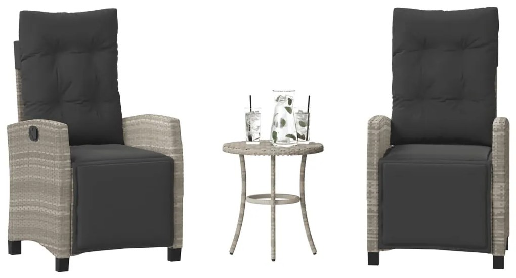 365254 vidaXL Бистро комплект с възглавници 3 части светлосив полиратан