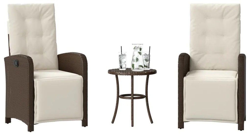 365202 vidaXL Бистро комплект с възглавници 3 части кафяв полиратан