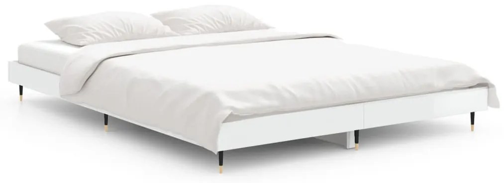 832183 vidaXL Рамка за легло, бял гланц, 135x190 см, инженерно дърво
