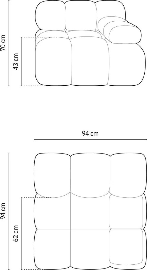 Светлосив модул за диван от букле (десен ъгъл) Bellis – Micadoni Home