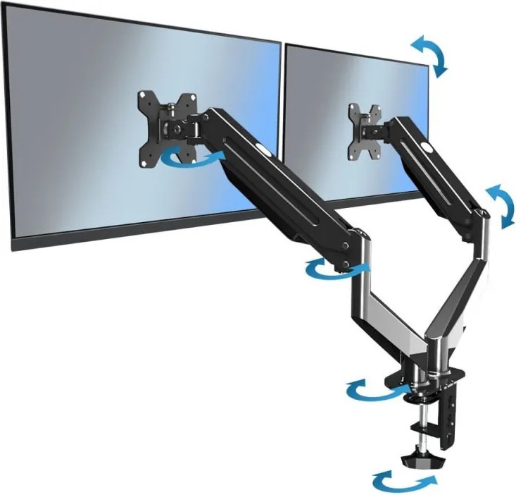 Стойка за монитори Esperanza ERW020, 17"-27", За 2 монитора, Пружинен механизъм, VESA 75/100 mm, До 6 кг на рамо, Черен