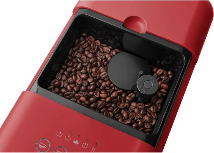 Еспресо машина SMEG Collezione BCC02RDMEU, 1350 W, 19 bar, 1.4 л, 8 функции, Вградена мелачка, Дюза за пара, Червен