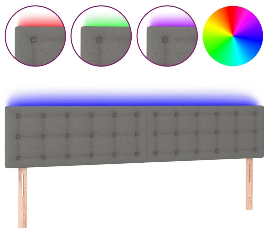 3122069 vidaXL LED горна табла за легло, тъмносива, 200x5x78/88 см, плат