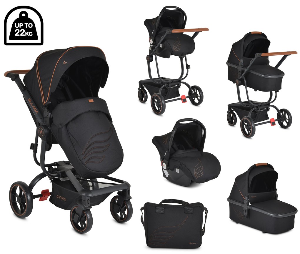 Cangaroo  -  Комбинирана детска количка Ellada 3в1 черен