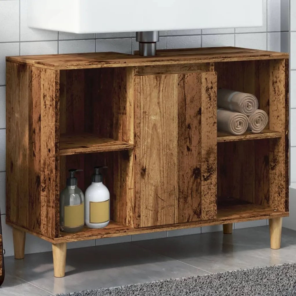 857133 vidaXL Шкаф за баня, старо дърво, 80x33x60 см, инженерно дърво