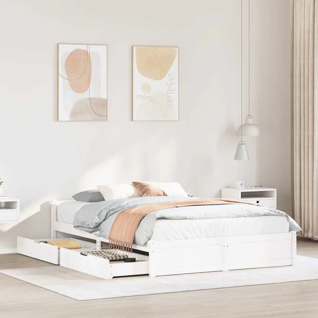 3301691 vidaXL Рамка за легло без матрак, бял, 150x200 см, бор масив