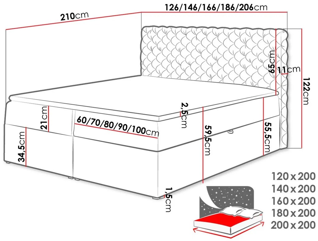 Тапицирано легло Chesterfield-Gkri-120 x 200 εκ.