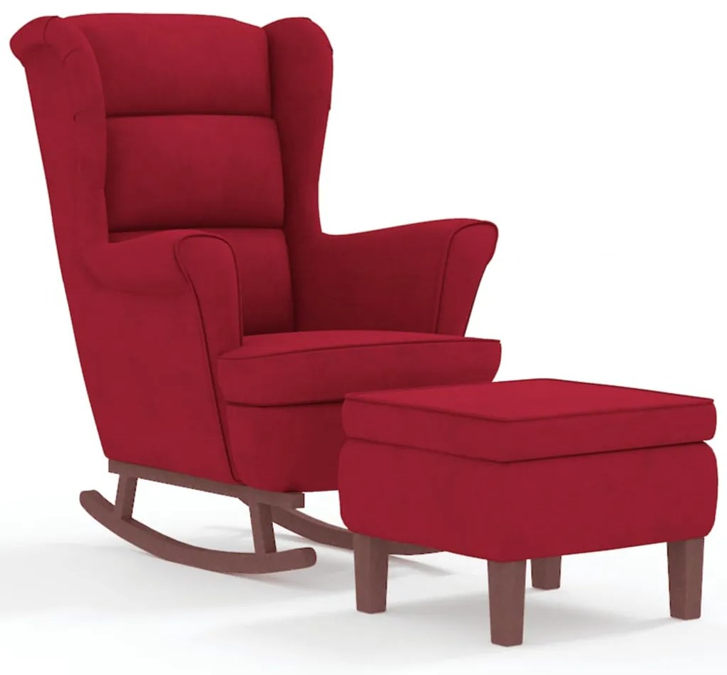 3121235 vidaXL Люлеещ се стол с крилца, бордо, кадифе и масивно дърво