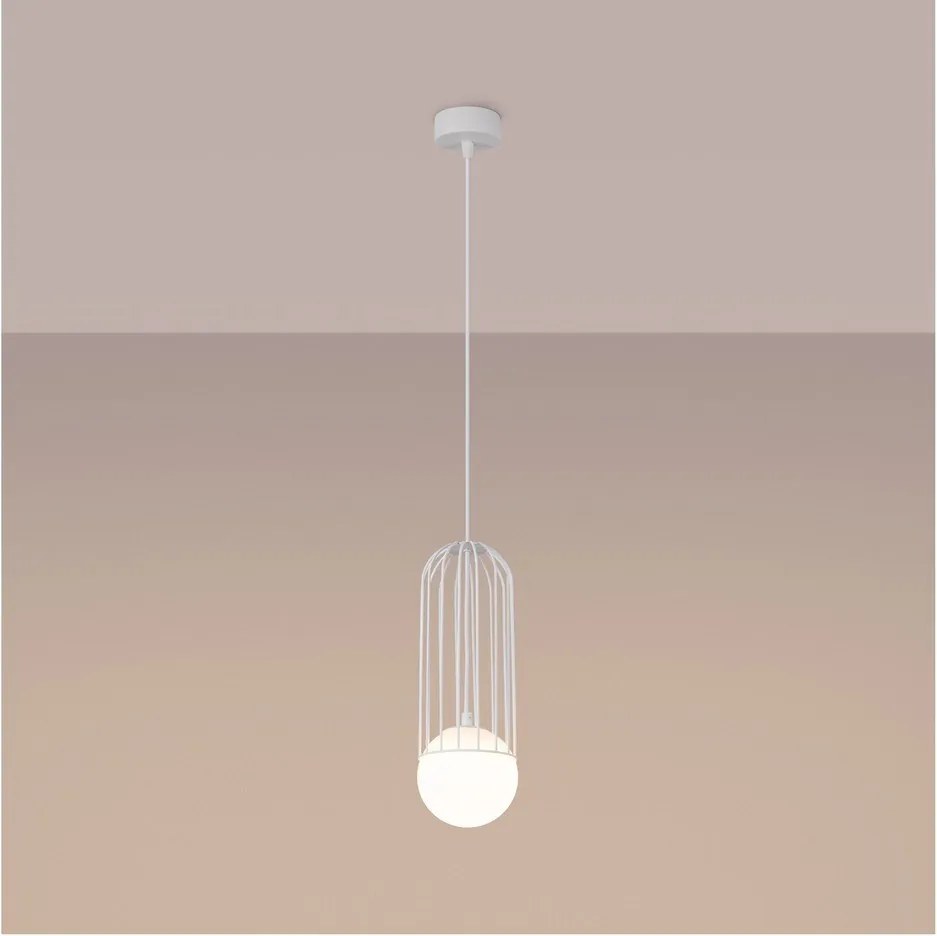 Бяло висящо осветително тяло със стъклен абажур Belinda – Sollux