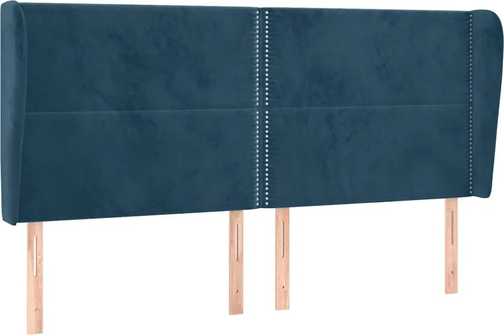 3117874 vidaXL Горна табла за легло с уши, тъмносиня, 163x23x118/128 см кадифе