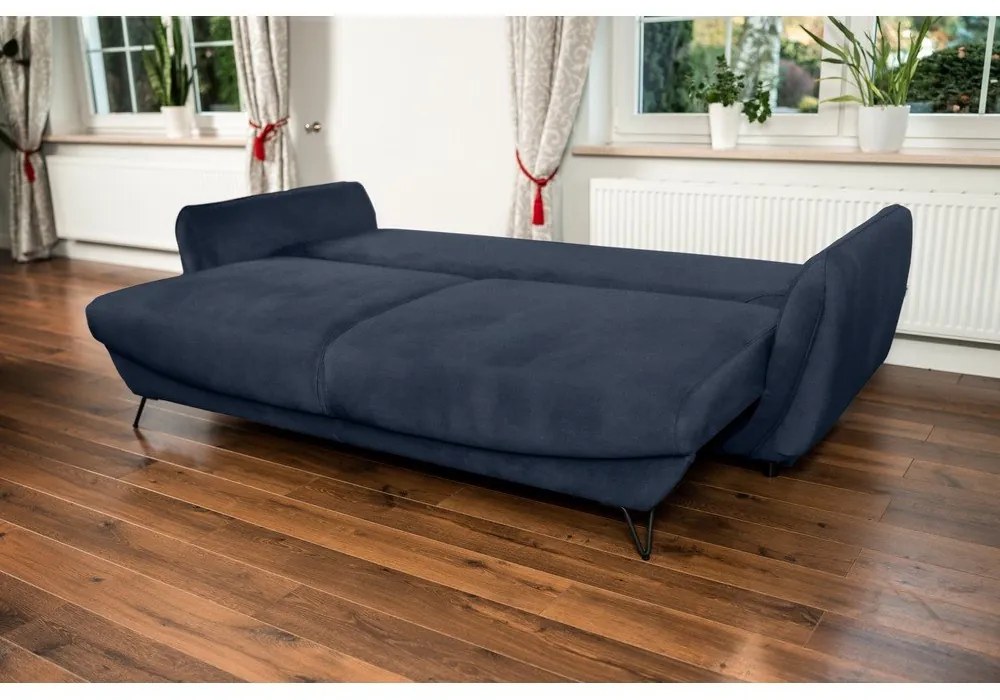 Син шенилов разтегателен диван с място за съхранение 236 cm Silva – ELTAP