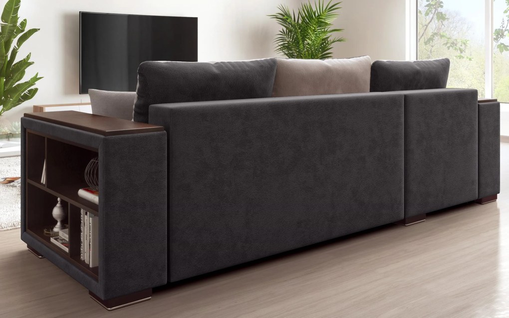 Разтегателен ъглов диван с подлакътник етажерка Мелвин Спринг S