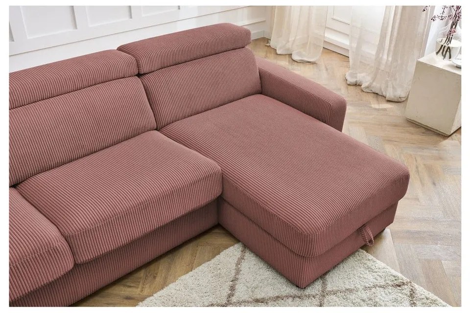 Розов разтегателен ъглов диван от рипсено кадифе (променлив) Monaco – Bobochic Paris