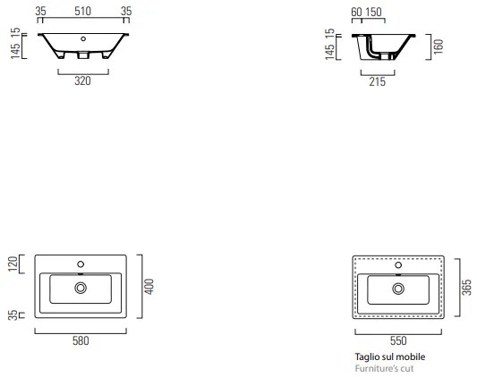 Мивка Kube-x GSI white-Length 58 cm
