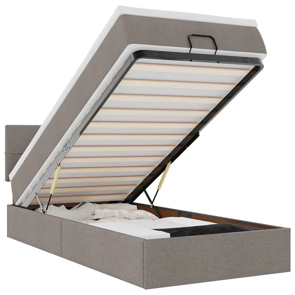 3312274 vidaXL Османска легло с матрак и LED, таупе, 90x190 см, плат