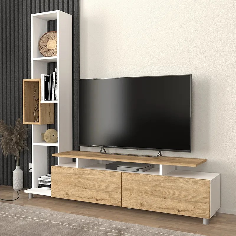 Меламинов ТВ шкаф Tulip TopMebel в бял - sepet oak цвят 160x29x160cm