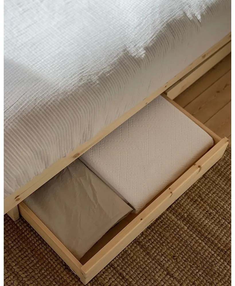 Двойно легло от масивен бор с място за съхранение с включена подматрачна рамка в естествен цвят 180x200 cm Kanso – Karup Design