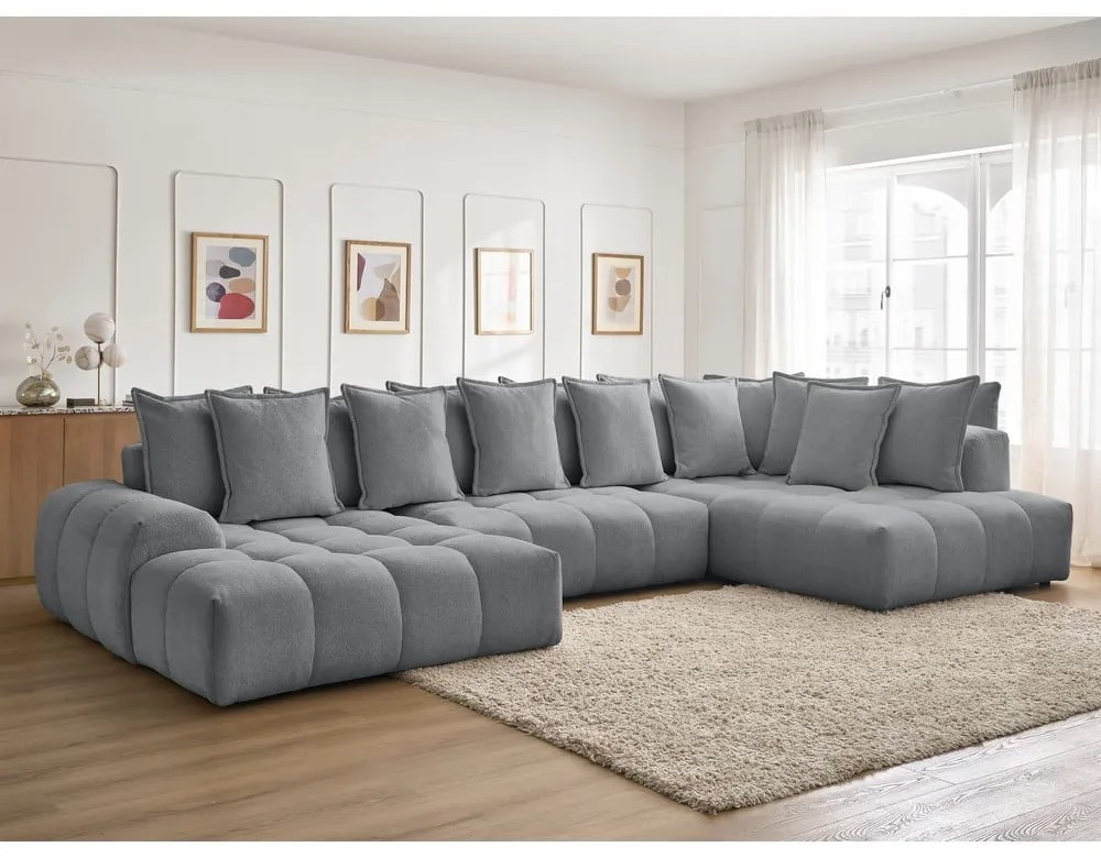 Тъмносив шенилов сгъваем/с място за съхранение ъглов диван (десен ъгъл/U форма) Everest – Bobochic Paris