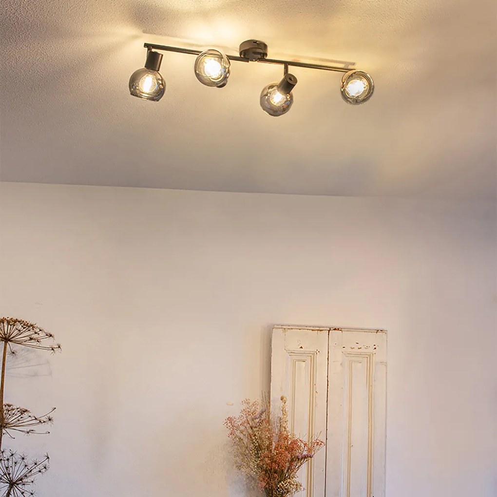 Интелигентен плафон черен с опушено стъкло, включително 4 Wifi P45 - Vidro