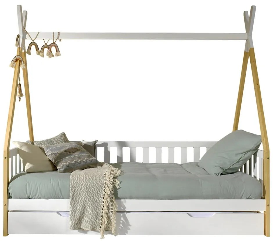 Бяло детско легло къща от масивен бор с място за съхранение 90x200 cm TIPI – Vipack