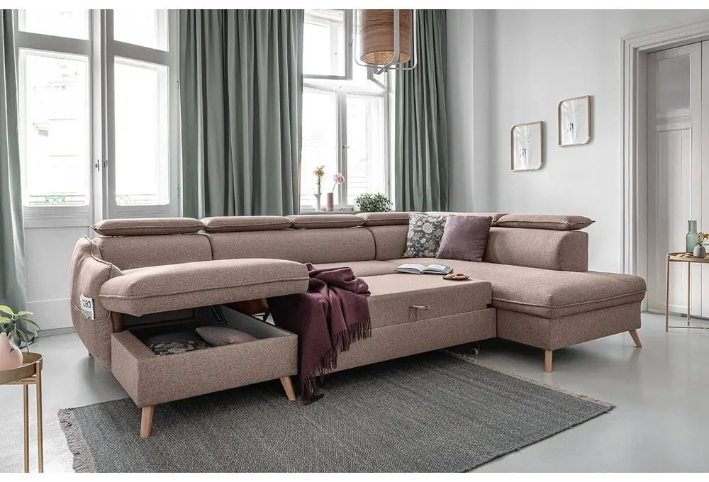 Бежов U-образен разтегателен диван, десен ъгъл Sweet Harmony - Miuform