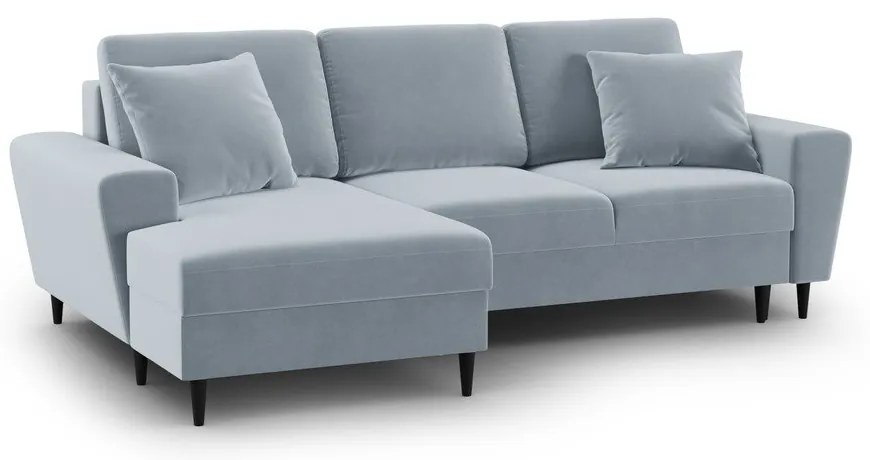 Светлосин кадифен разтегателен ъглов диван с място за съхранение (ляв ъгъл) Kyoto – Cosmopolitan Design