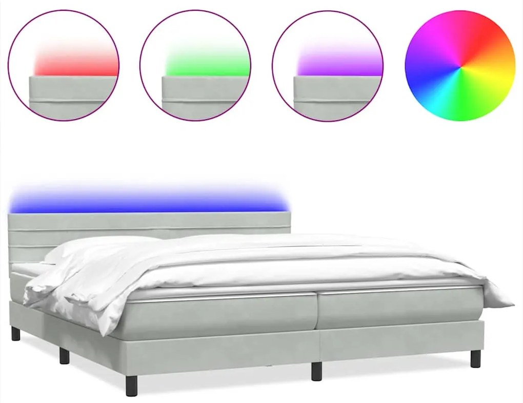 3317037 vidaXL Боксспринг легло с матрак и LED, светлосиво, 180x220 см, кадифе