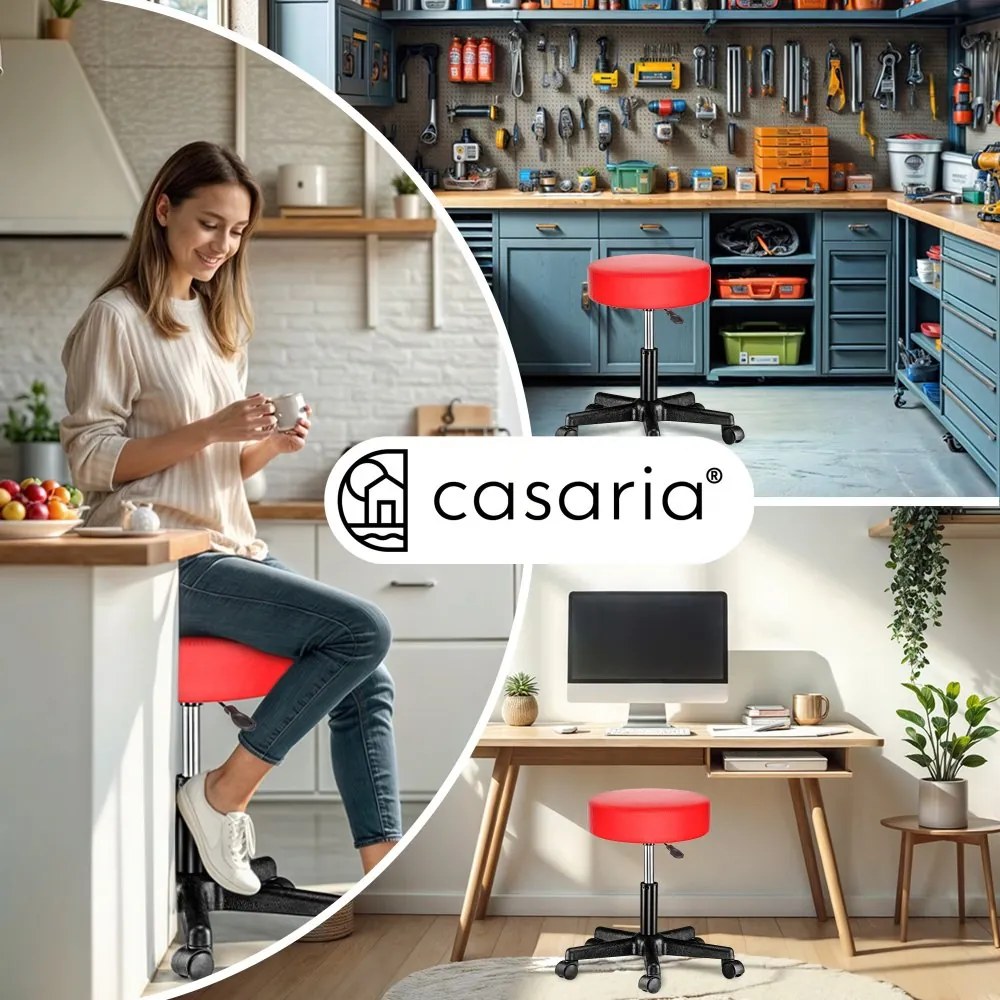 Козметичен стол на колелца 360°, регулируем - комплект от 2 Бял