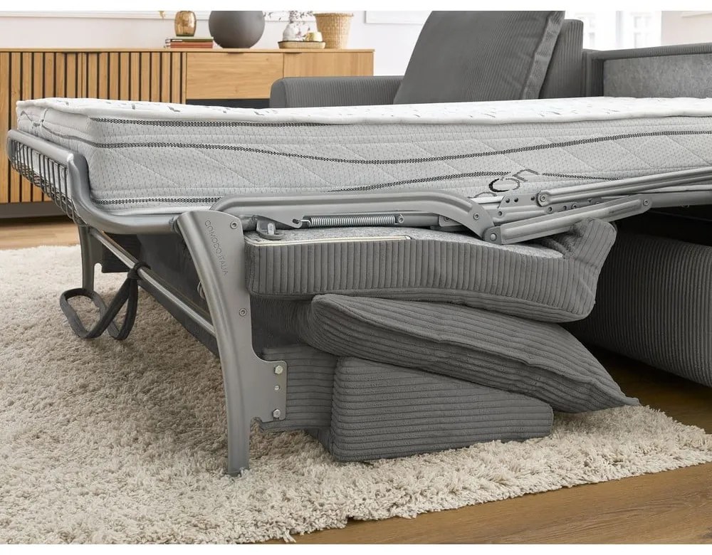 Сив разтегателен ъглов диван от рипсено кадифе (променлив) Augustin – Bobochic Paris