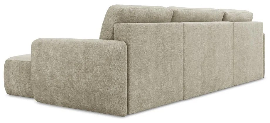 Бежов шенилов разтегателен ъглов диван с място за съхранение (U форма) Lilo – Makamii